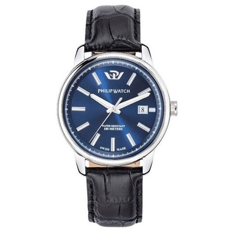 Philip Watch cinturino strap pelle leather 20mm blu blue